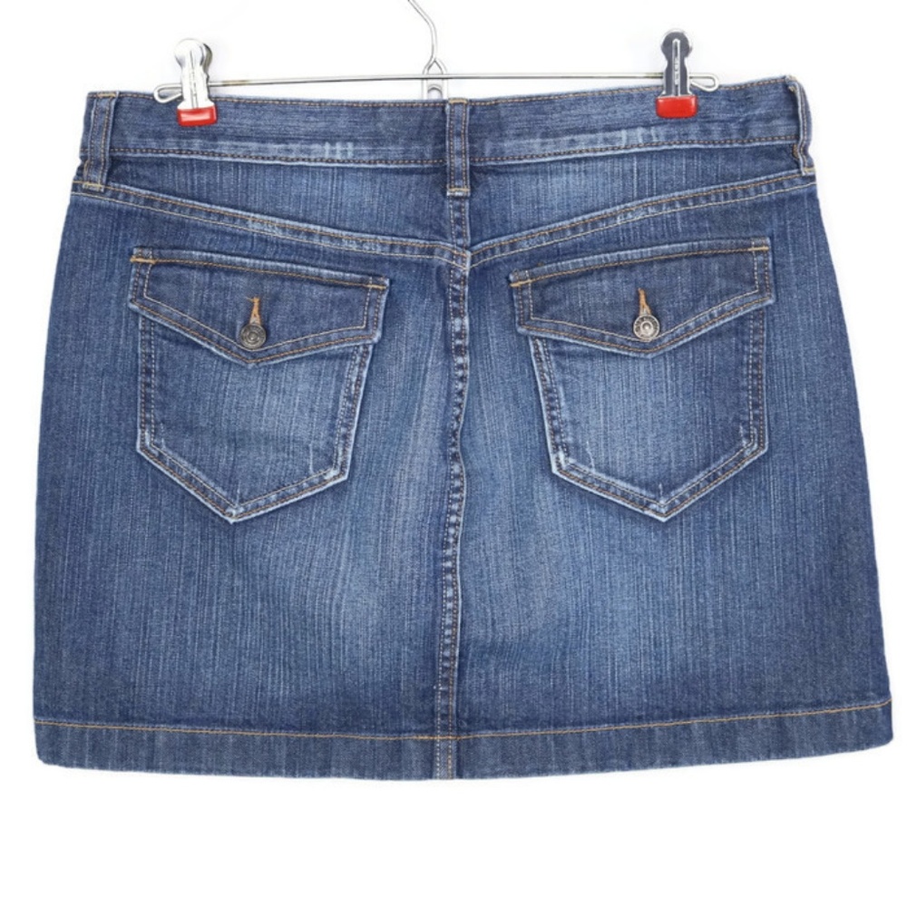 Old Navy Jean Skirt 10 Stretch Button Flap Pockets